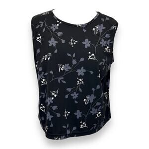 AGB Byer California Womens XL Sleeveless Floral Blouse Black/Gray Polyester Made